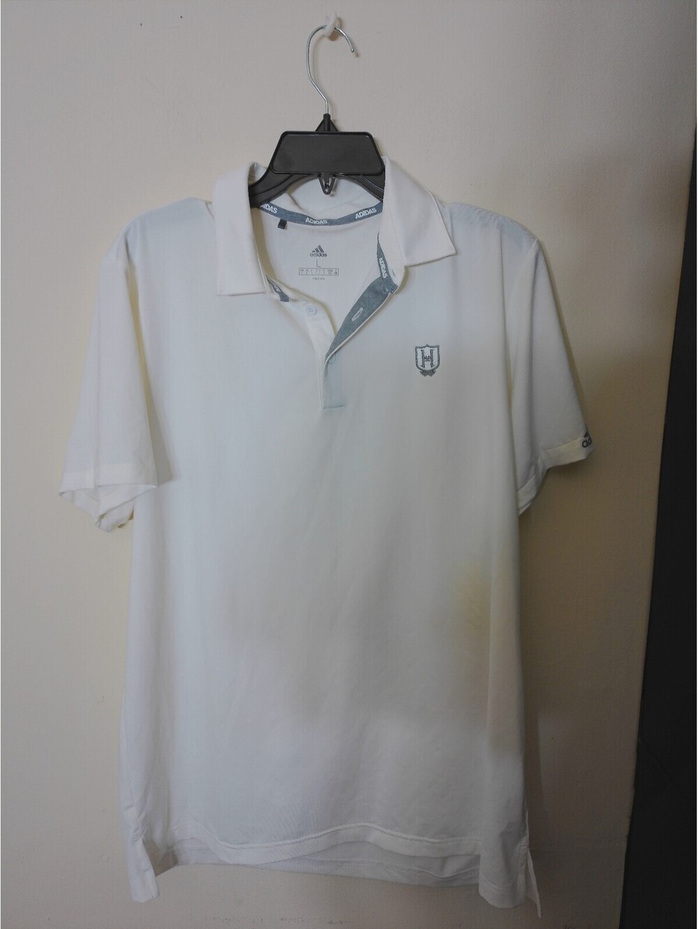 Adidas Mens Golf Polo Shirt Athletic Performance Size L White Short Sleeve Logo